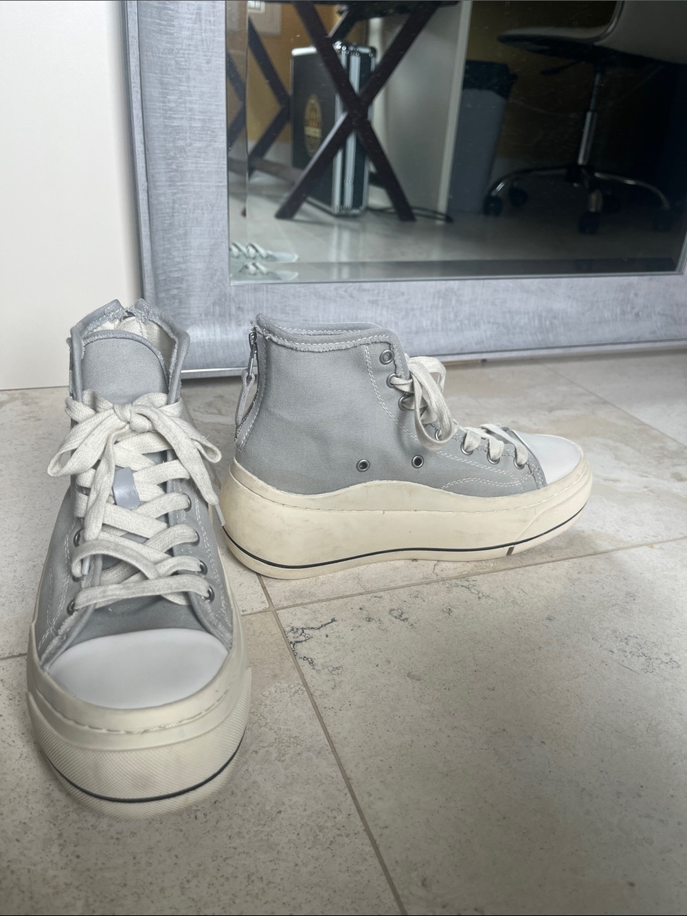 R13 Kurt High-Top Platform Light Gray Canvas Sneakers Sz 8